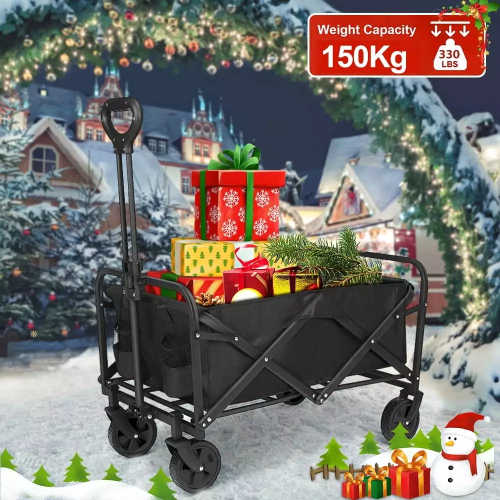 Large Collapsible Garden Cart. 330LBS Folding Wagon Utility Carts Wheels and Rear Storage. Wagon Cart Garden. Camping. Gro...
