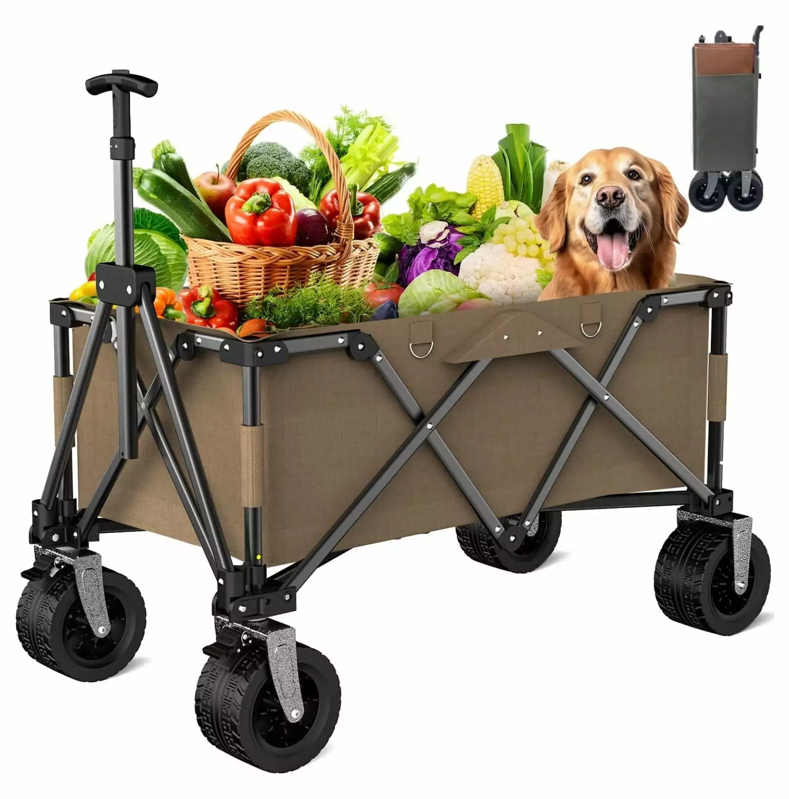Drevy Heavy Duty Folding Wagon Cart 330lbs Large Capacity. Travel-friendly Outdoor Beach Wagon. Utility Camping Garden Car...