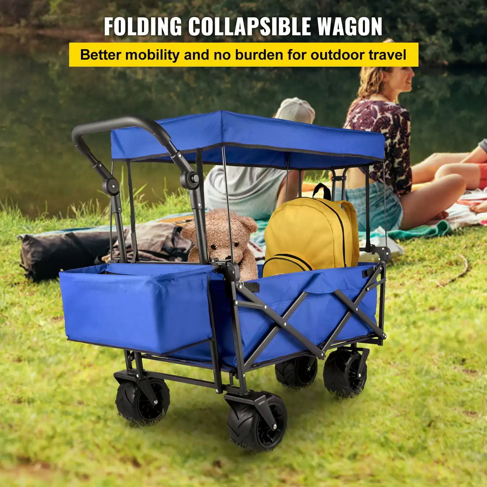 Collapsible Wagon Cart Blue. Foldable Wagon Cart Removable Canopy Hard Rock Health Store