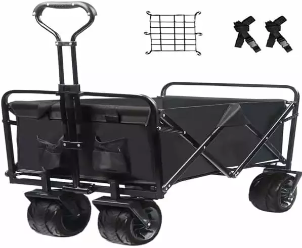 Heavy Duty Beach Wagon Cart Outdoor Folding Utility Camping Garden Beach Cart Universal Wheels Adjustable Handle Shopping ...