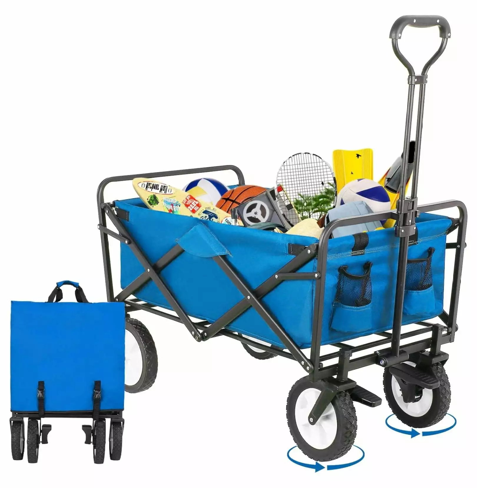 YUNTIE Collapsible Folding Wagon Garden Cart. Outdoor Utility Beach Wagon. Heavy-Duty 7.8'' Brake All- Wheel Grocery Cart ...
