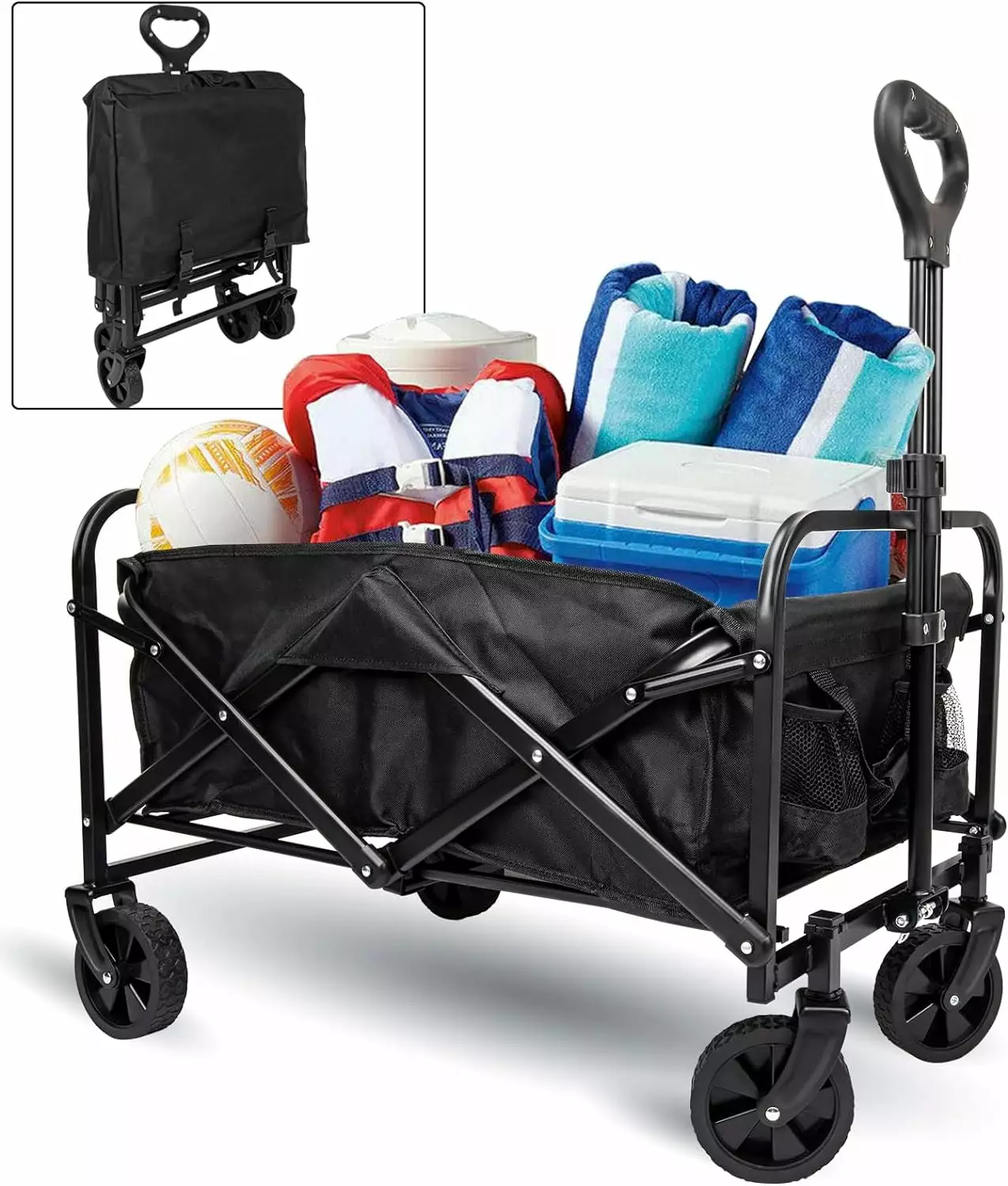 Aelkan Collapsible Folding Wagon Cart Heavy Duty Outdoor Utility Wagon Beach Wagon Grocery Wagon Camping Travel-friendly G...