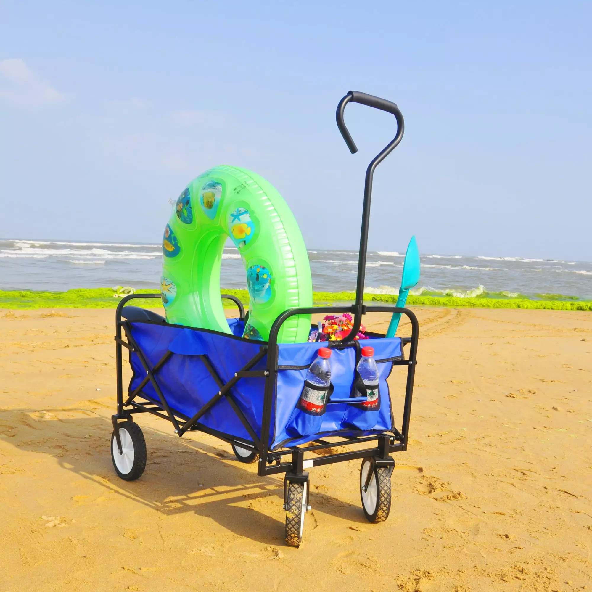 Aixvx Folding Wagon Garden Shopping Beach Cart (Blue)