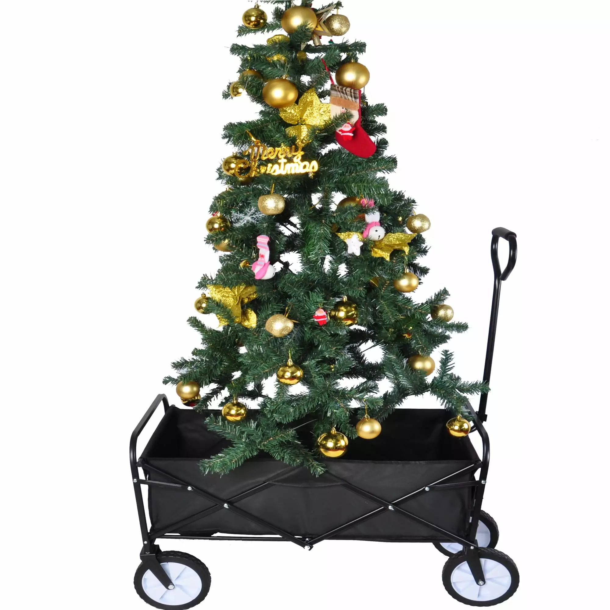 Folding Wagon Garden Shopping Beach Cart (Black) Miekor
