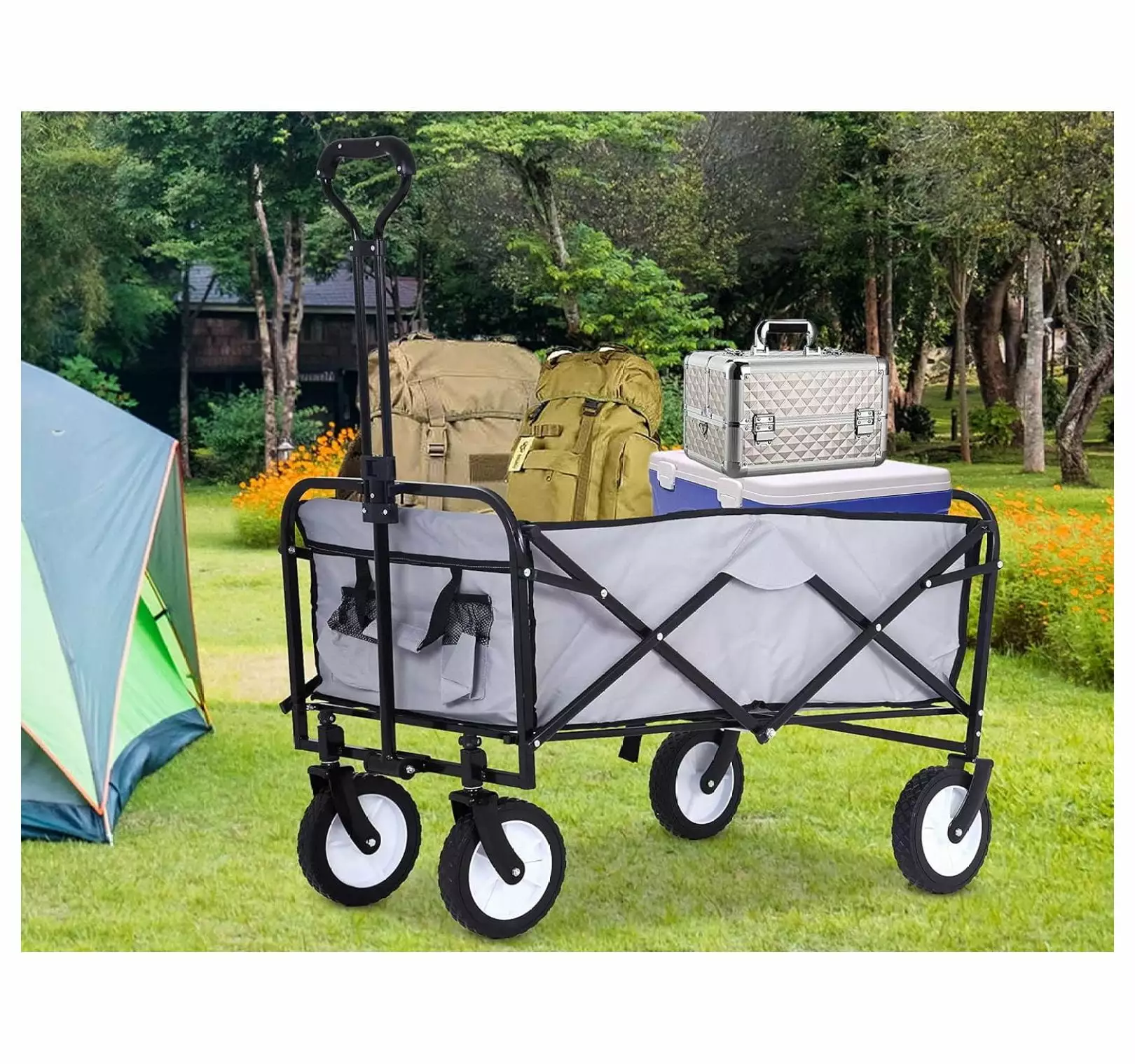 Collapsible Folding Wagon Garden Cart All Activities Wheel. 150 Pound Capacity Utility Cart Wagon Cart Heavy Duty Foldable...