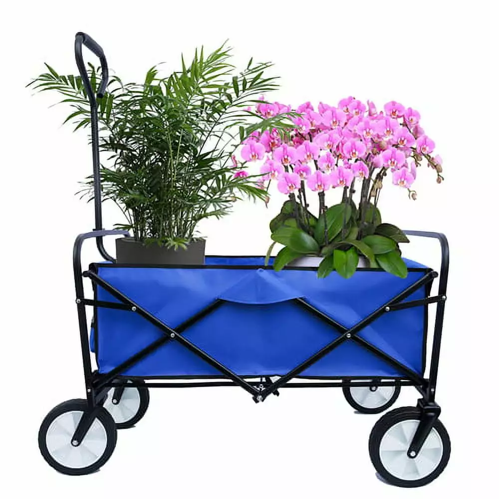 Zateety Folding Wagon Garden Shopping Beach Cart (Blue)