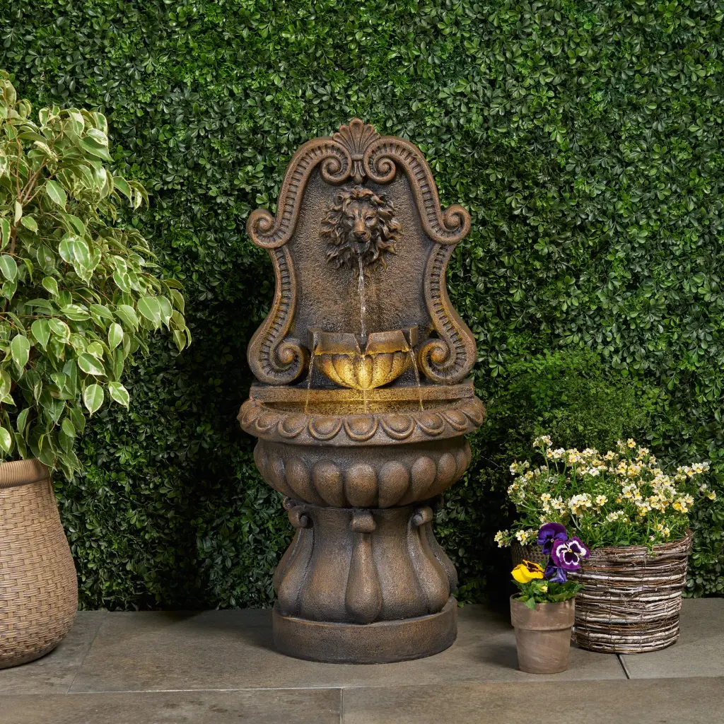 Olivia Antique Light Brown Resin Fountain Indoor Outdoor Water Feature nh-cozy home