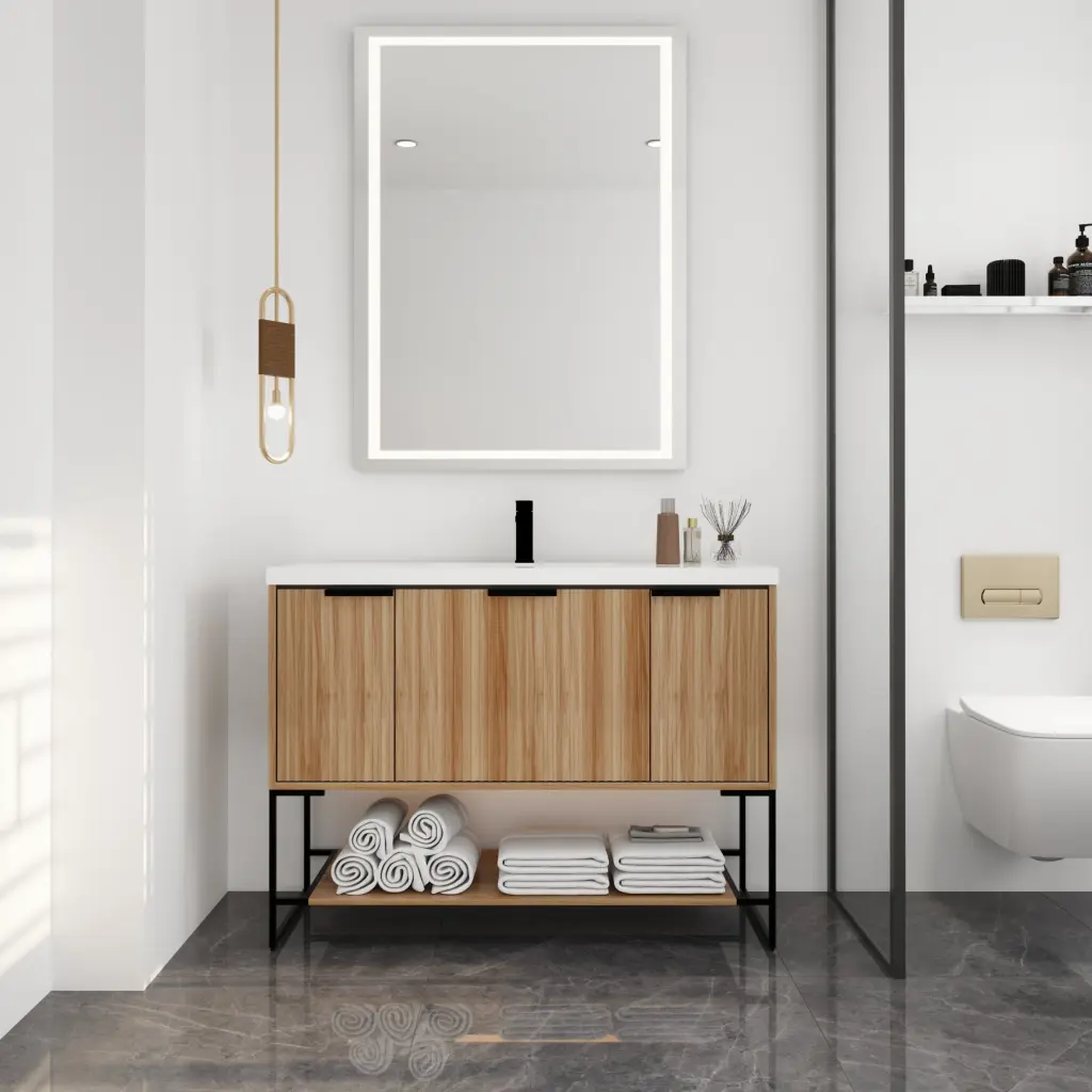 48 Inch Freestanding Bathroom Vanity Resin Basin Maple Wood Cabinet g-lemon