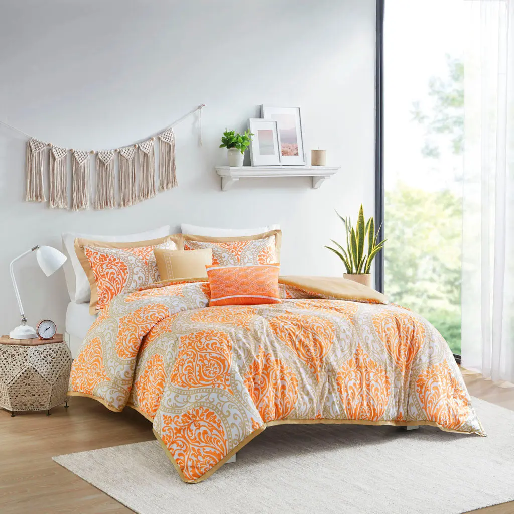 Senna Easeer Set Full Orange Cotton Reversible Comforter Set jla