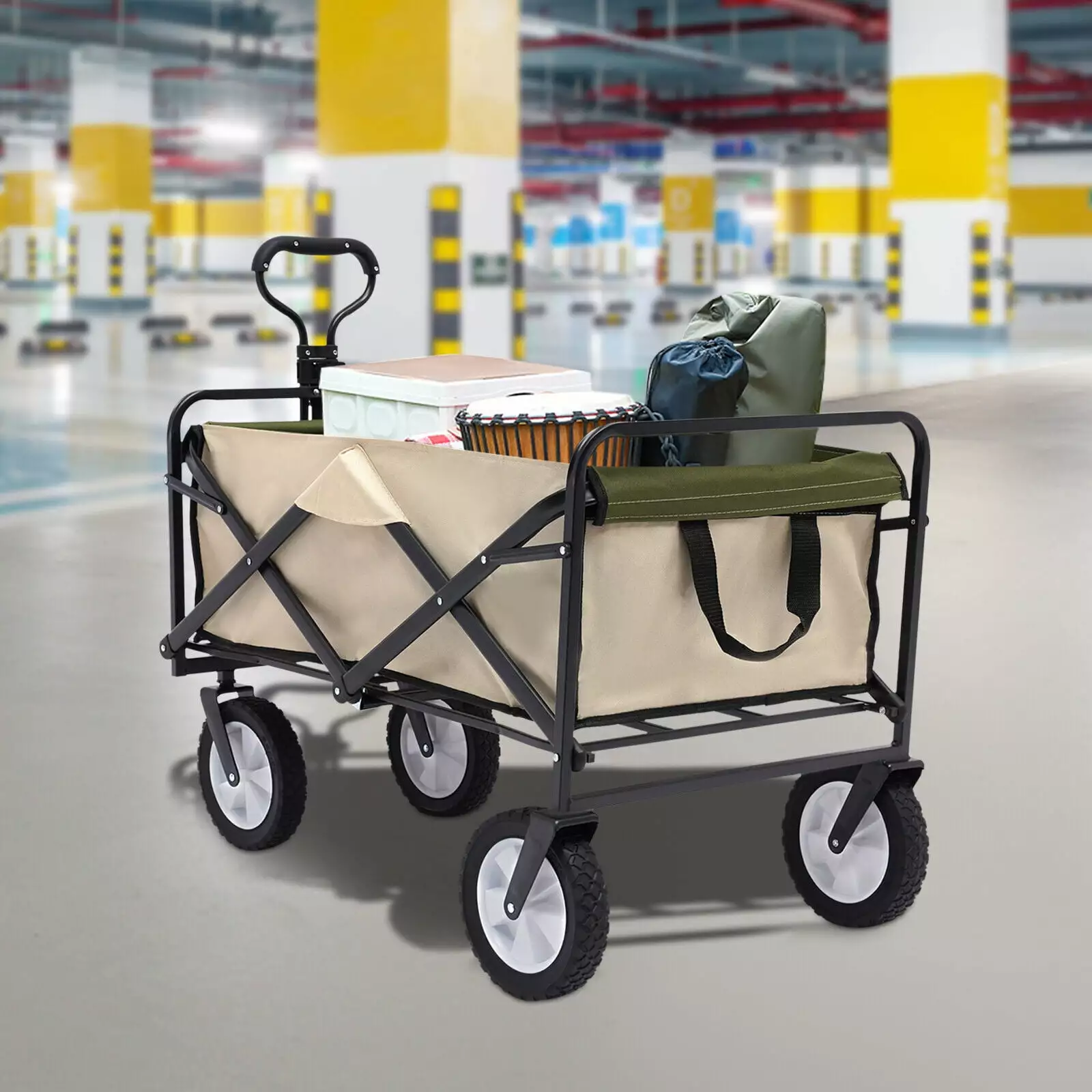 220lbs Wagon Cart Foldable Weights Carrier Food Drink Trolley W/ Handle Mkyiongou