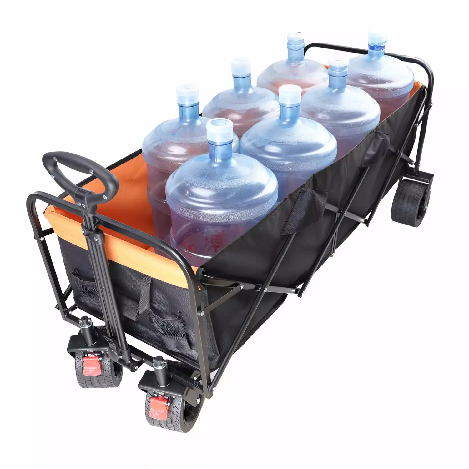 Big large capacity Folding cart Extra Long Extender Wagon Cart Folding Wagon Garden Shopping Beach Cart (black + orange) W...