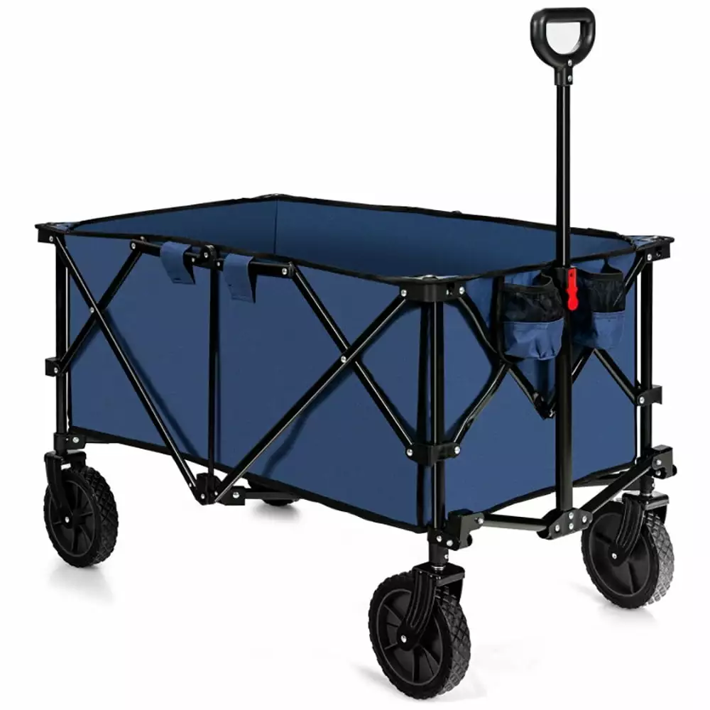 YYAo Lawn Cart. Outdoor Yard Cart Truck. Outdoor Folding Wagon Cart Adjustable Handle and Universal Wheels-Navy