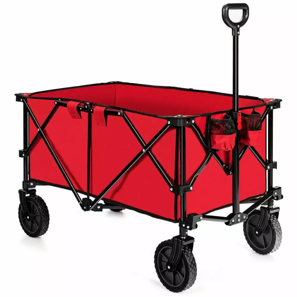 YYAo Lawn Cart. Outdoor Yard Cart Truck. Outdoor Folding Wagon Cart Adjustable Handle and Universal Wheels-Red