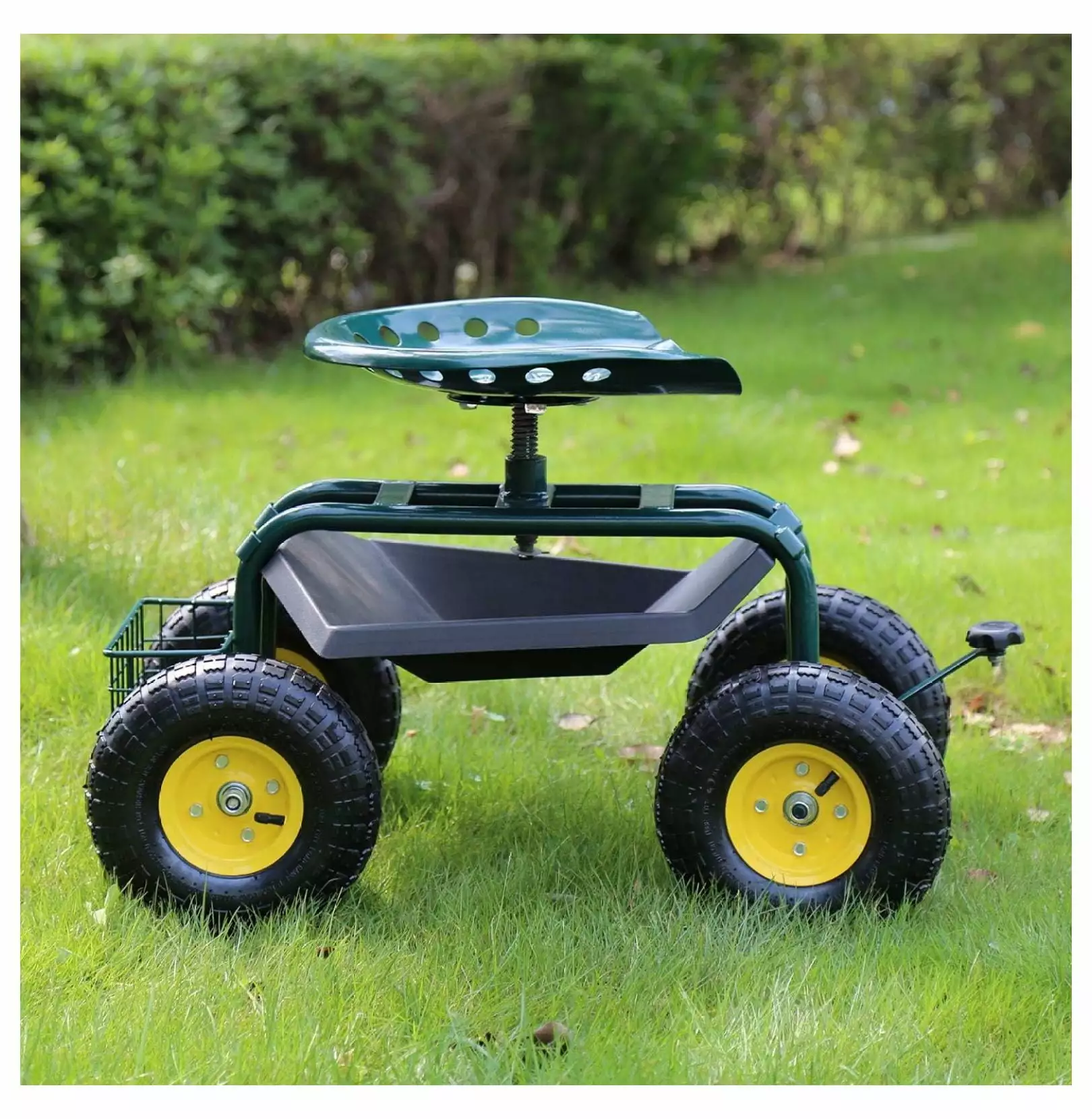 YUNTIE Garden Cart Seat - Rolling Garden Seat. Garden Work Seat Rolling Garden Stool Wheels. Adjustable Seat. Tray. Binqui...