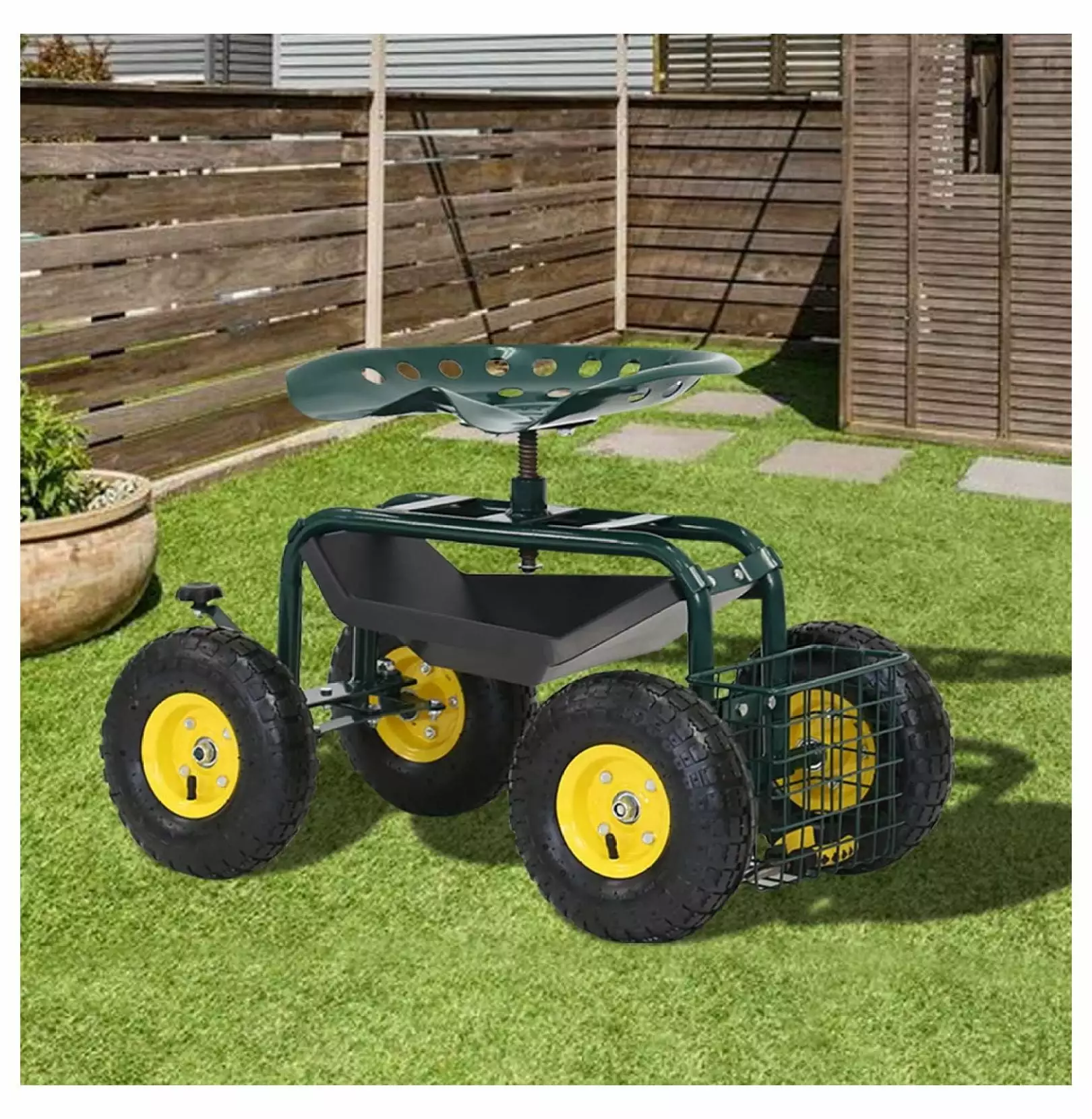 YUNTIE Garden Cart Rolling Work Seat. Utility Trailer Outdoor Lawn Yard Patio Wagon Scooter Planting 360 Degree Swivel Sea...