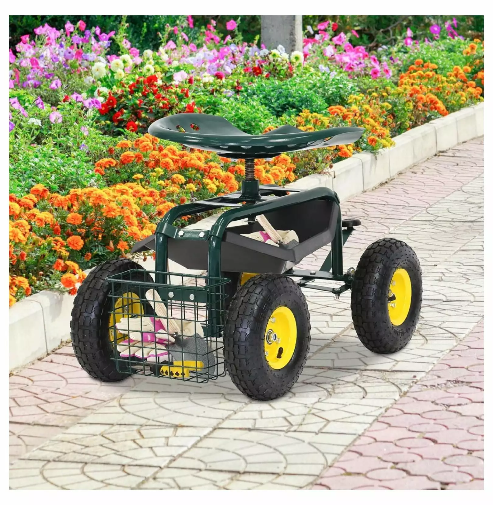 YUNTIE Rolling Scooter Garden Stool Cart - Garden Cart Tool Tray Outdoor Utility Patio Yard Wagon Storage Binquireet & Swi...