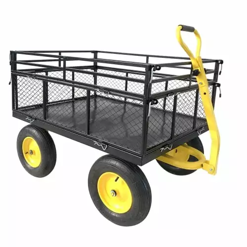 ACE-GARDEN.1-YEAR-WARRANTY. 1400 LBS. 2--1 Handle and 16 Tires. Removable Mesh Sides into Flatbed.Heavy Duty Steel Garden ...