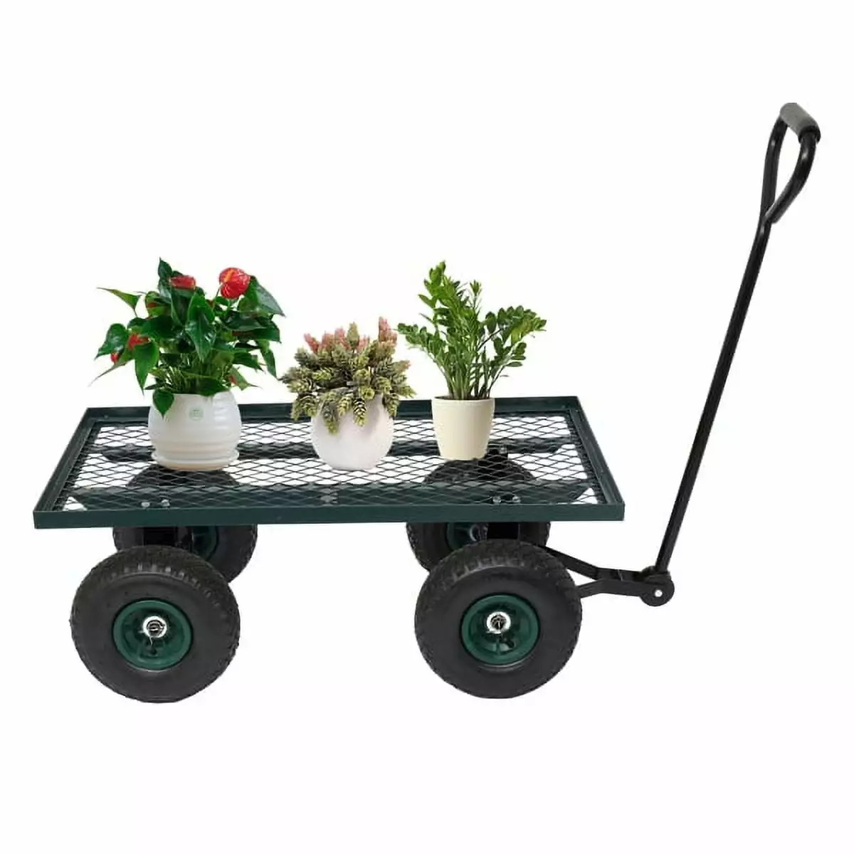 Bornmio 86*46*97cm Garden Iron Wood Four Wheel Square Garden Wagon Green