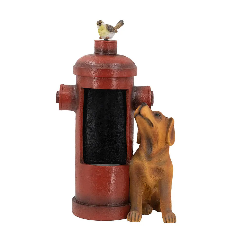 Red Fire Hydrant Water Fountain Dog and Bird Accent 16.2X11X26.8 Inches w2078
