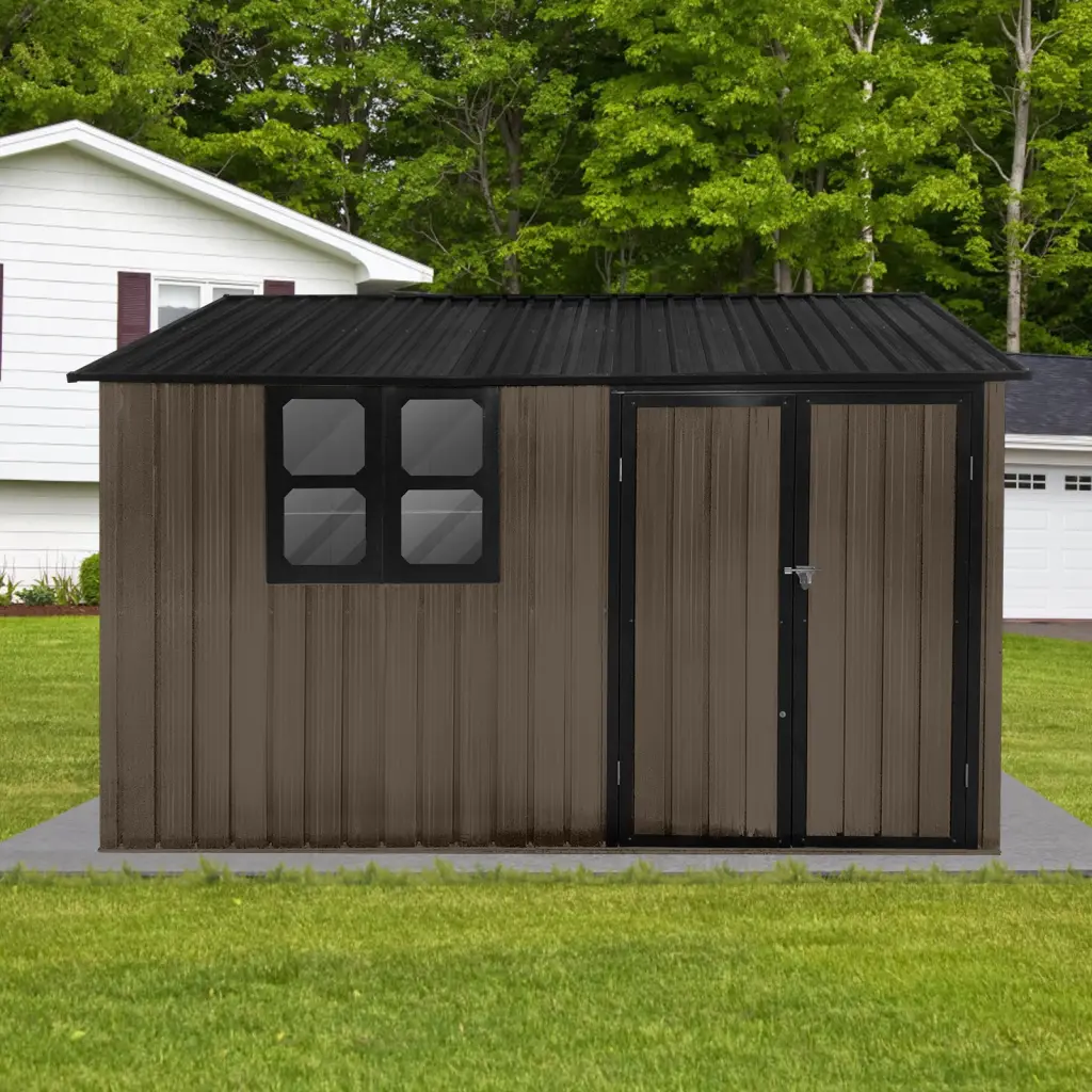 10ft x 8ft Metal Garden Shed Outdoor Brown Black Window Storage Shed storage sheds