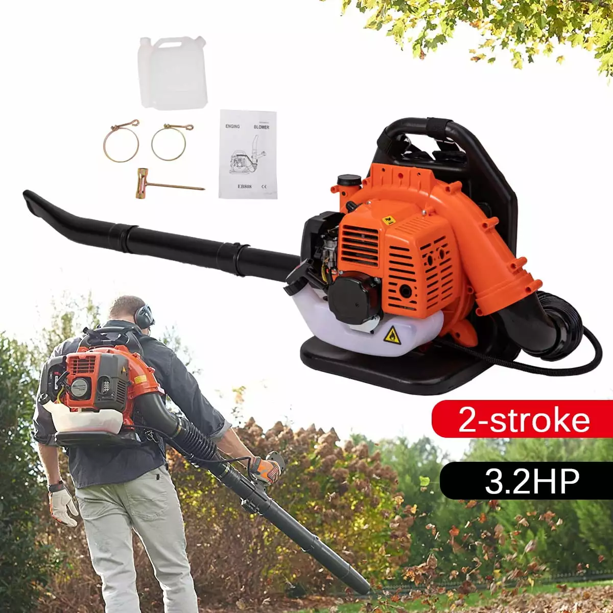 ECUTEE Commercial Gas Leaf Blower Backpack Gas-powered Backpack Blower 2-Strokes 52cc