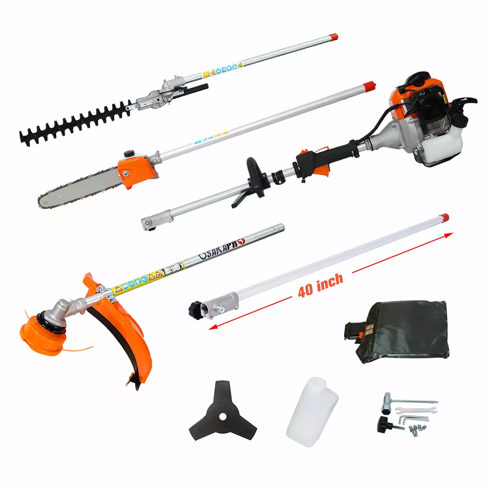 5 1 Multi-Practical Trimming Tool. 56CC 2-Cycle Garden Tool System Gas Pole Saw. Hedge Trimmer. Grass Trimmer. and Brush C...