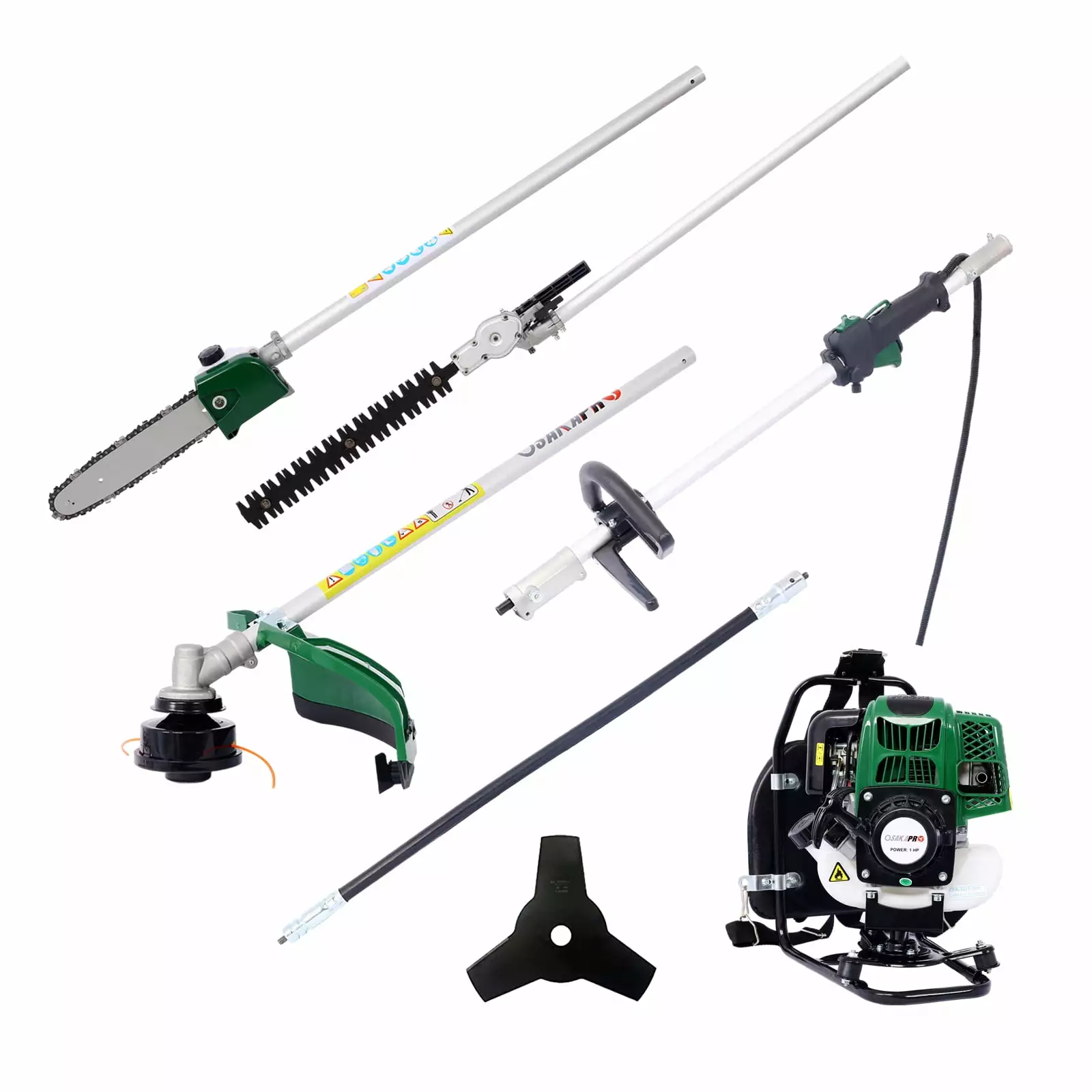 Backpack 4 1 Multi-Practical Trimming Tool. 31CC 4-stroke Garden Tool System Gas Pole Saw. Hedge Trimmer. Grass Trimmer. a...
