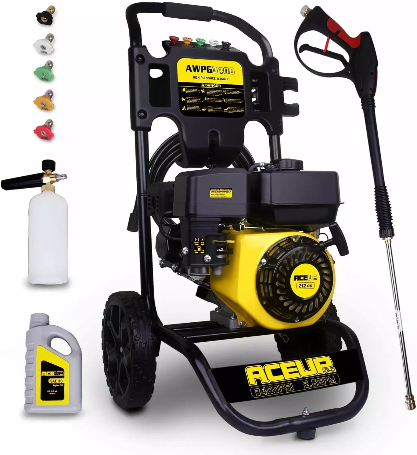 Aceup Energy Gas Pressure Washer 3400 PSI 2.6 GPM. High Pressure Washer 212CC Gas Power Car Garden Deck Driveway. EPA Comp...