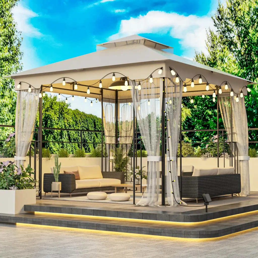 10X10Ft Softtop Metal Gazebo Mosquito Net and Sunshade Curtains Sturdy Frame gazebo-garden supplies