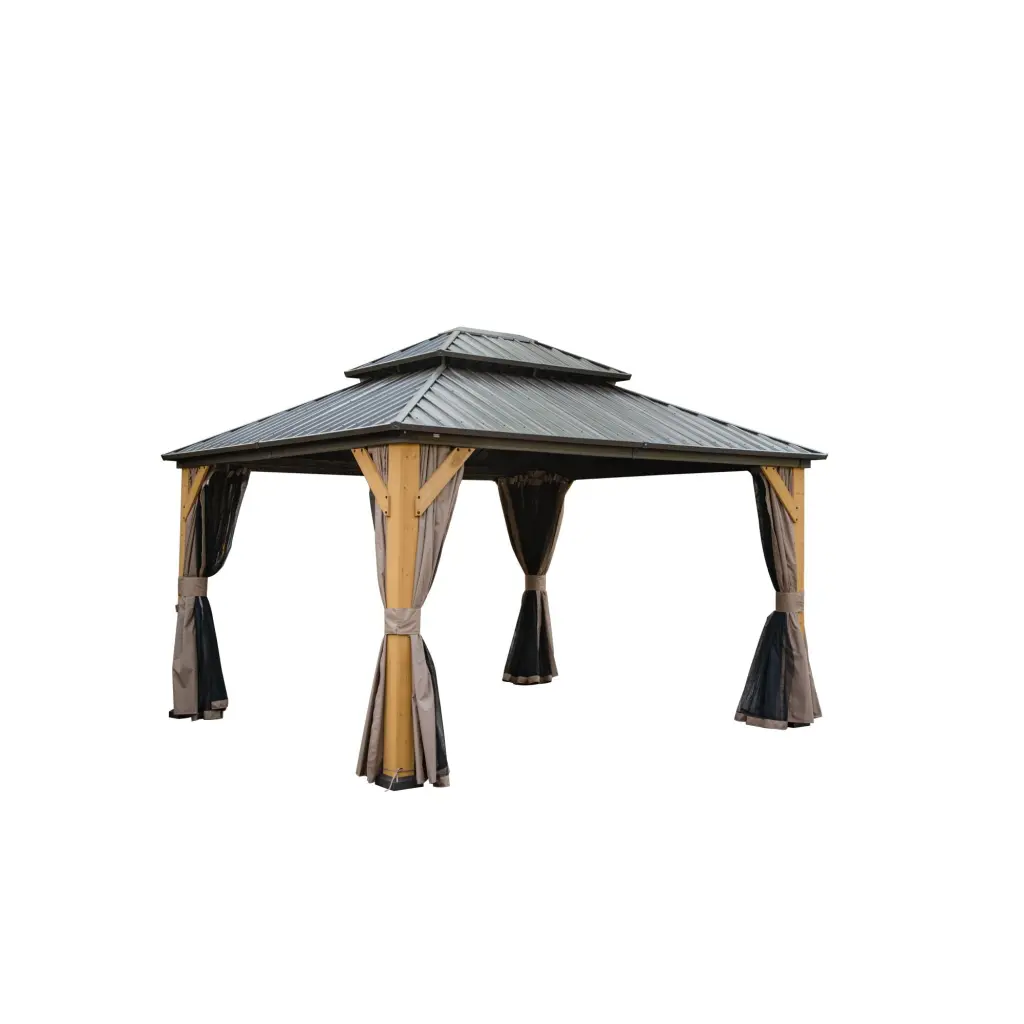 12x14 Foot Hardtop Gazebo Outdoor Cedar Wood Frame Canopy Galvanized Steel crefise patio life