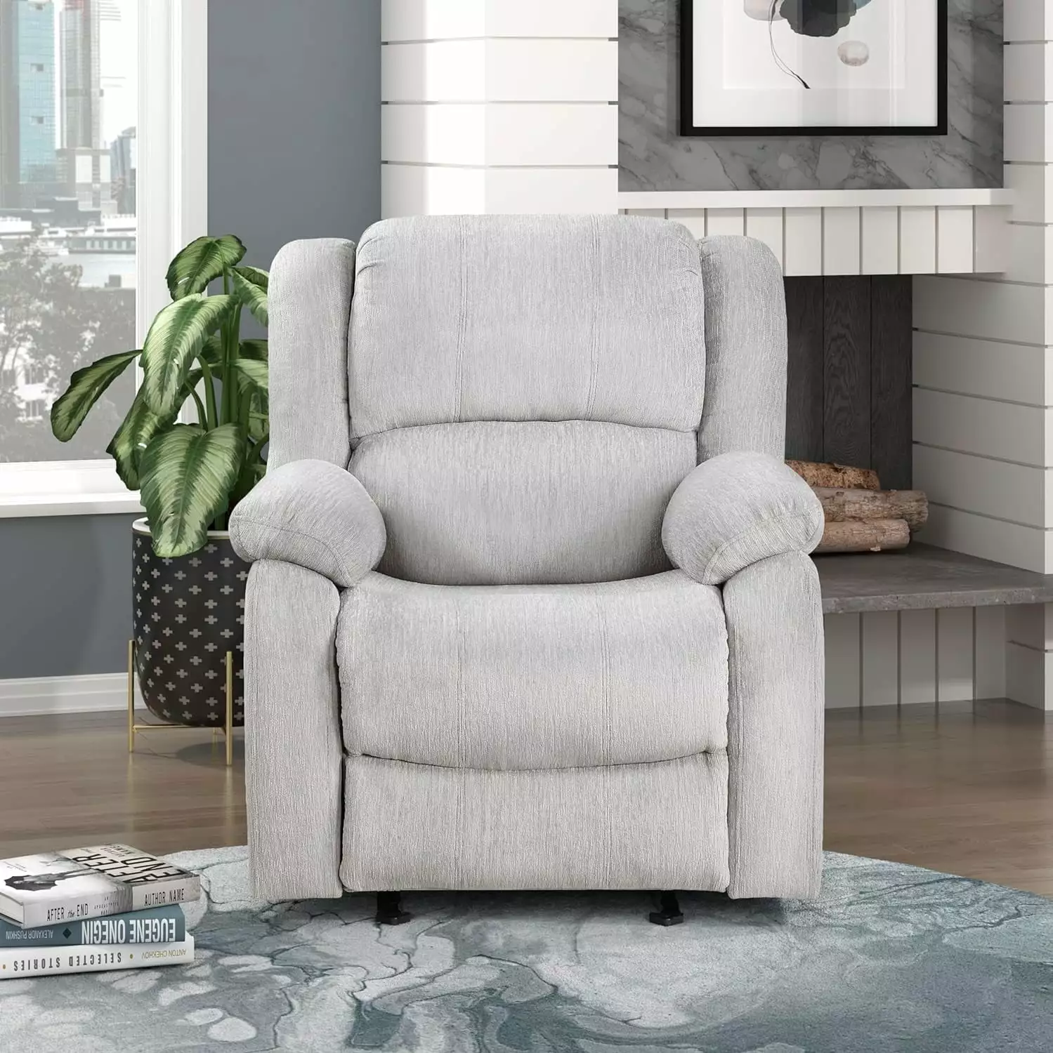KUANGHENG Glider Recliner Chair Grey Manual Reclining Sofa Living Room Home Theater