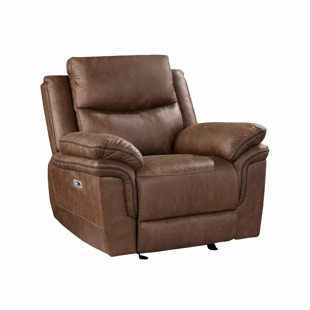 New Classic Furniture Ryland Polyester Fabric Power Glider Recliner Brown Remote Control