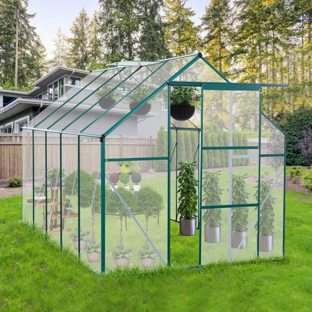 6X10Ft Polycarbonate Greenhouse Raised Base and Anchor Aluminum Heavy Duty Frame w-540 wwc