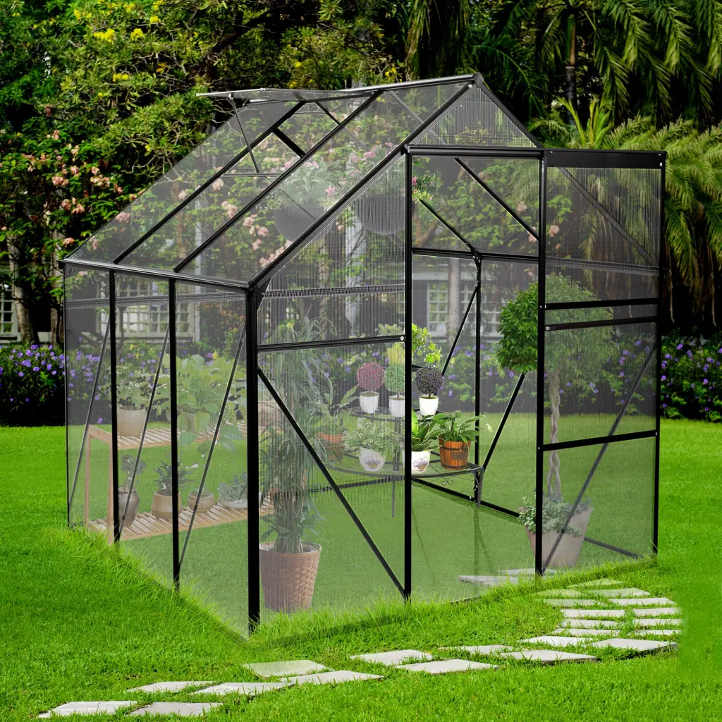 6X6Ft Black Polycarbonate Greenhouse Raised Base And Anchor Aluminum Frame w-540 wwc