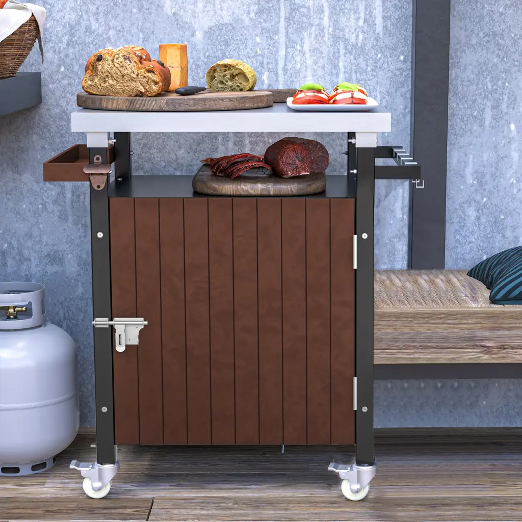 Outdoor Grill Cart Stainless Steel Tabletop Storage Patio Kitchen hortus oasis