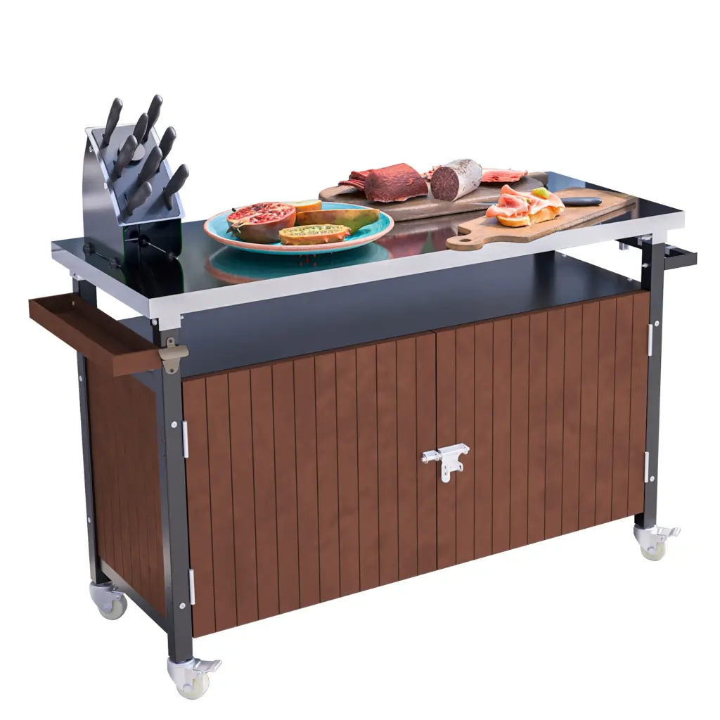 Outdoor Grill Cart Stainless Steel Tabletop Storage Patio Kitchen Cart hortus oasis