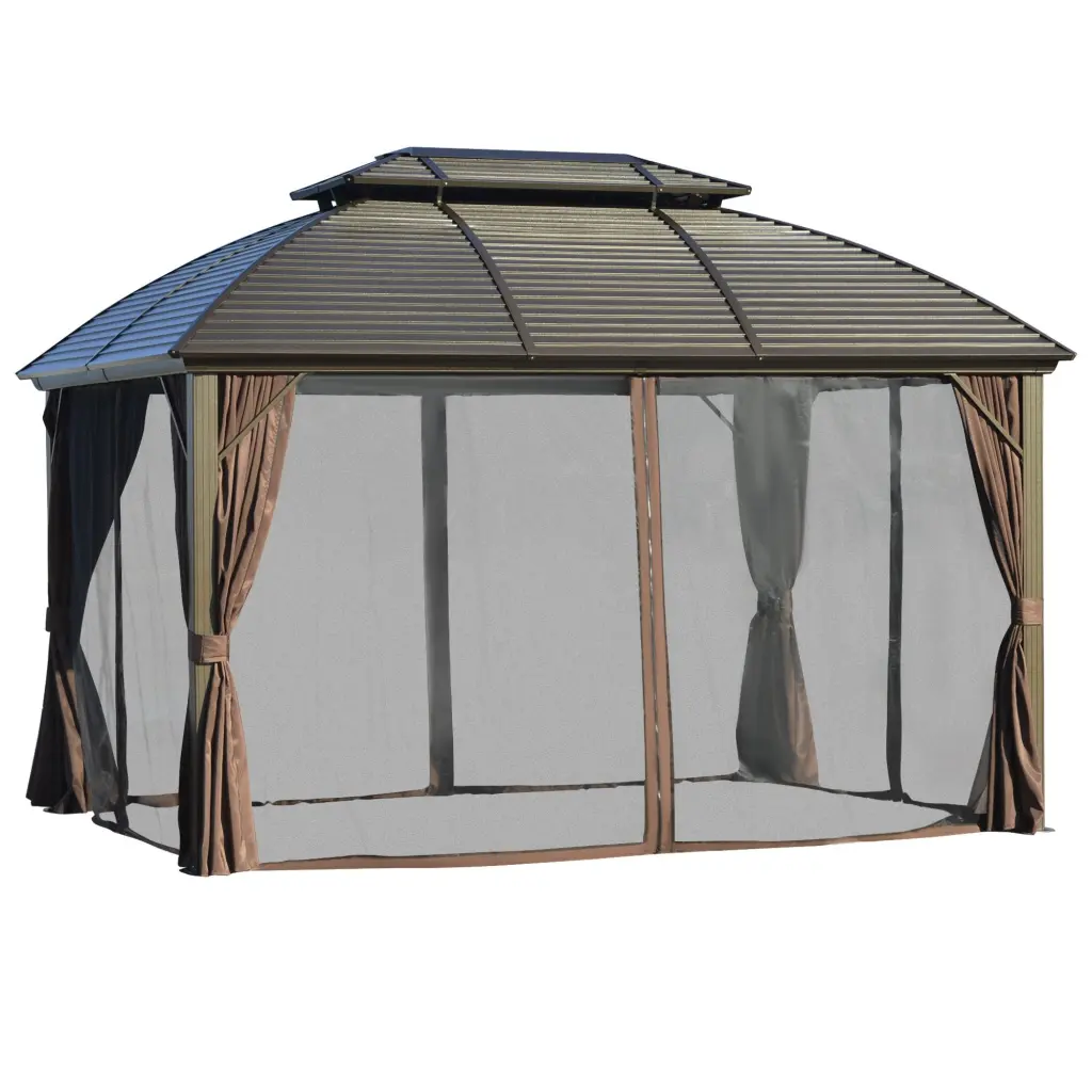 10x12 Hardtop Gazebo Canopy Galvanized Steel Double Roof Aluminum aosom business