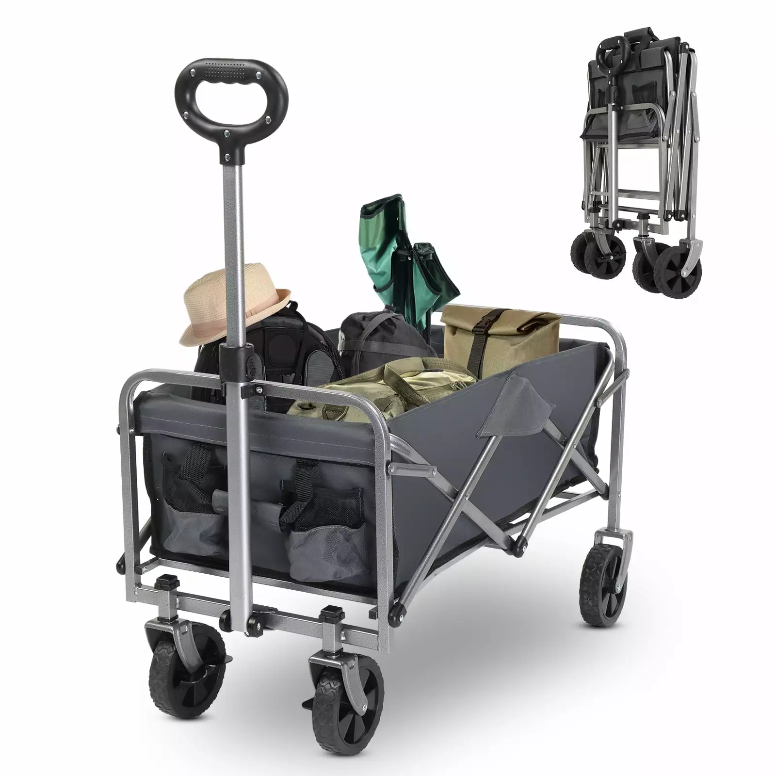 Collapsible Beach Wagon Cart. Foldable Heavy Duty Utility Wagon Camping Cart Wheels. Garden Grocery Wagon Outdoor Beach Ya...