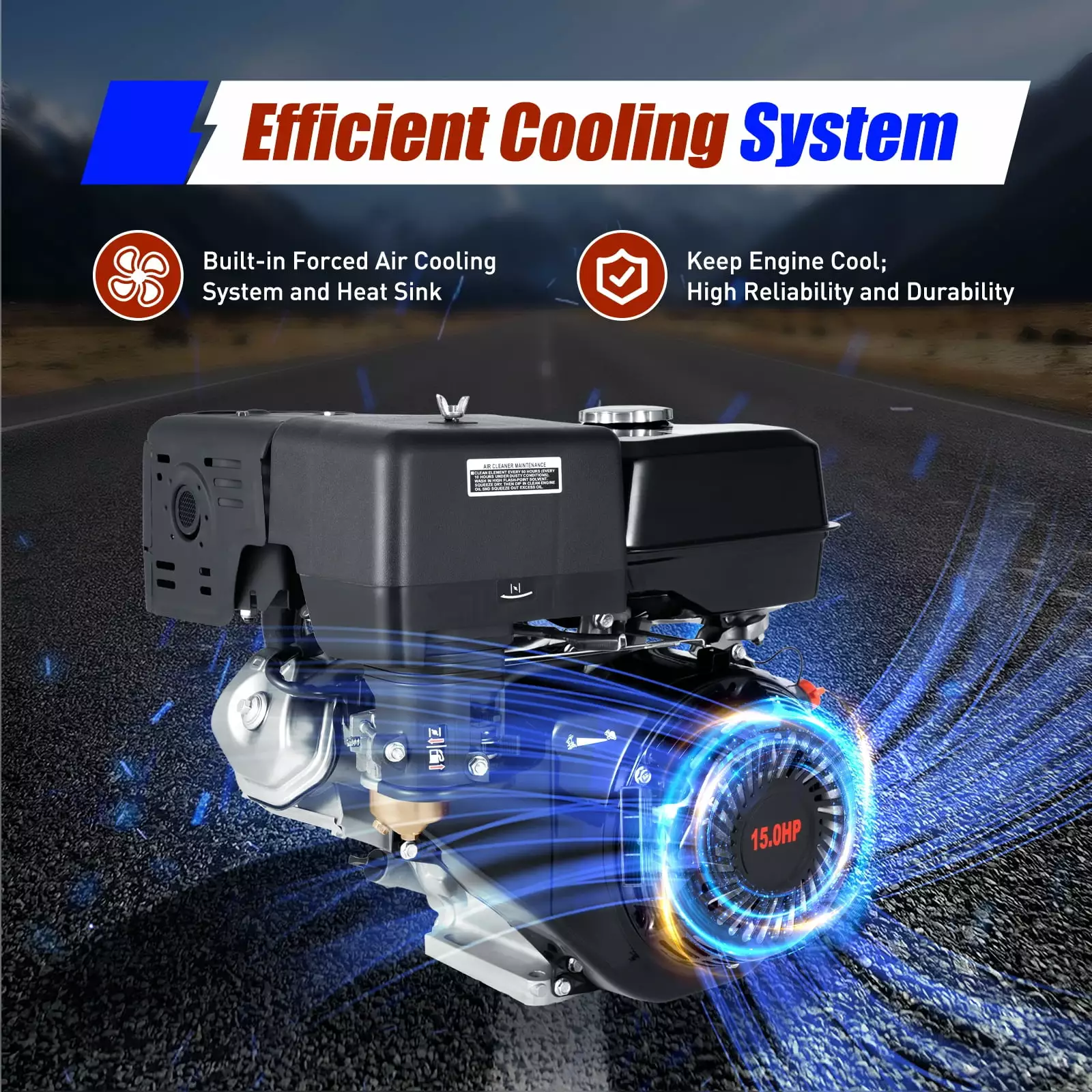 Miumaeov Gas Powered Travel-friendly Generator 9700 Watt Recoil Start Multi-Use Engine 420CC 15HP Gas Engine Home Back Up ...