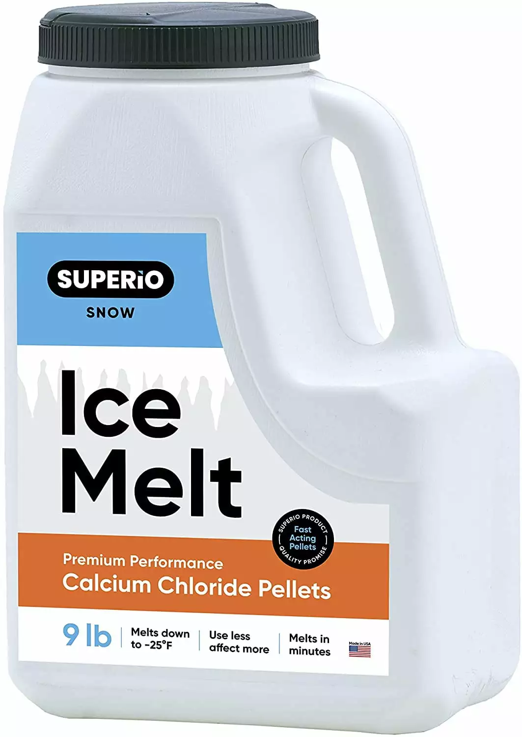Superio Calcium Chloride Pellets. Snow. and Ice Melter. White. 9 lb. Jug.