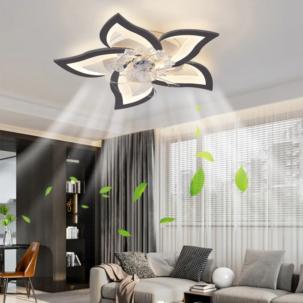 27 Inch Ceiling Fan Lights Remote Control Dimmable LED 6 Speed w1962 seehui lighting
