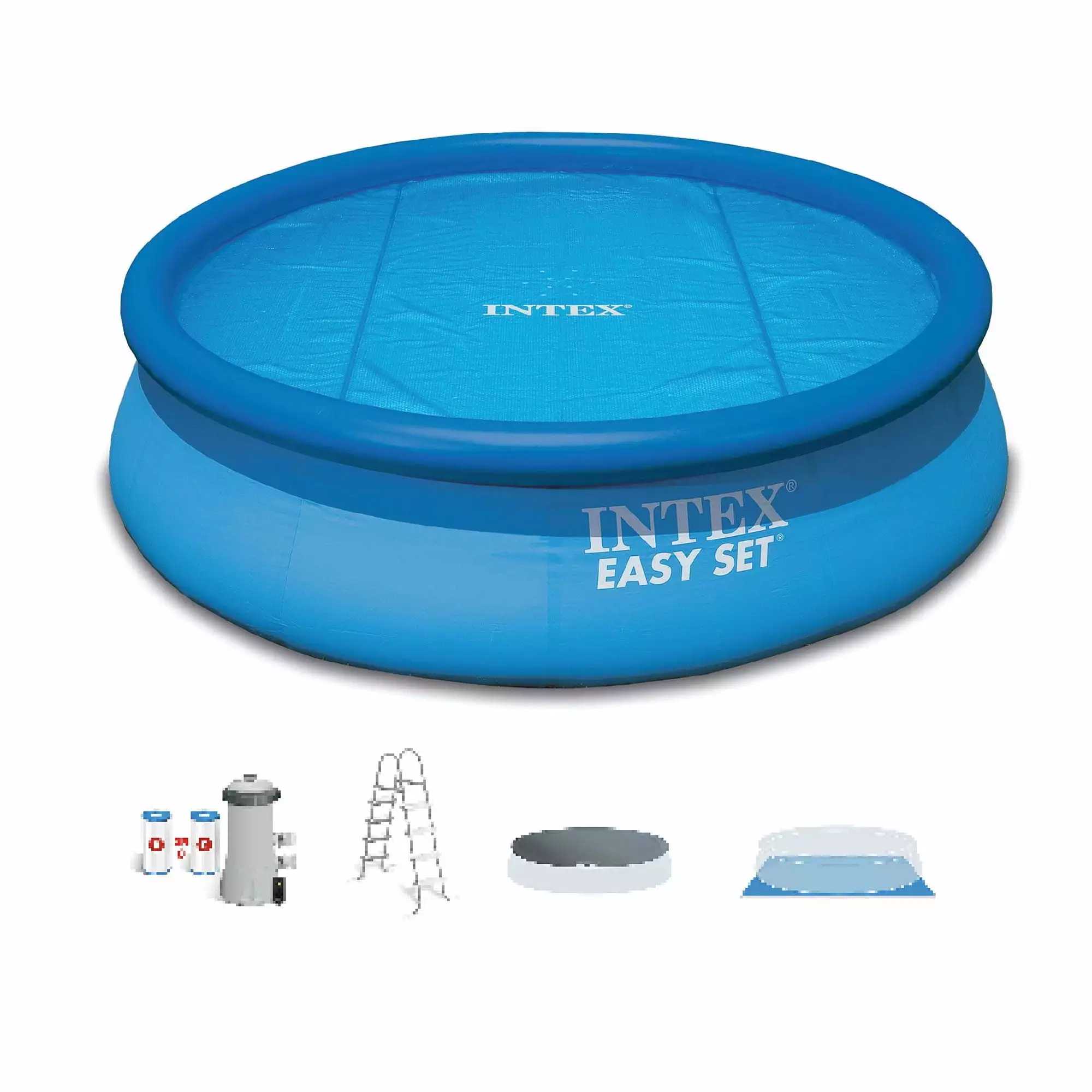 Intex 15ft x 48in Easy Set Above Ground Inflatable Pool Pump and Solar Cover