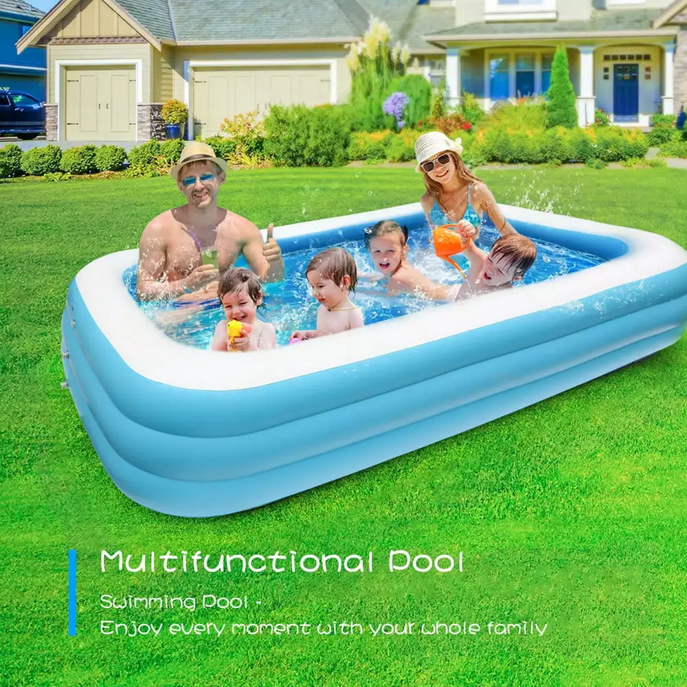 Rectangular Inflatable Pool Blow Up Pool Kids Adults Family 9.84x6x1.97 ft Weisy