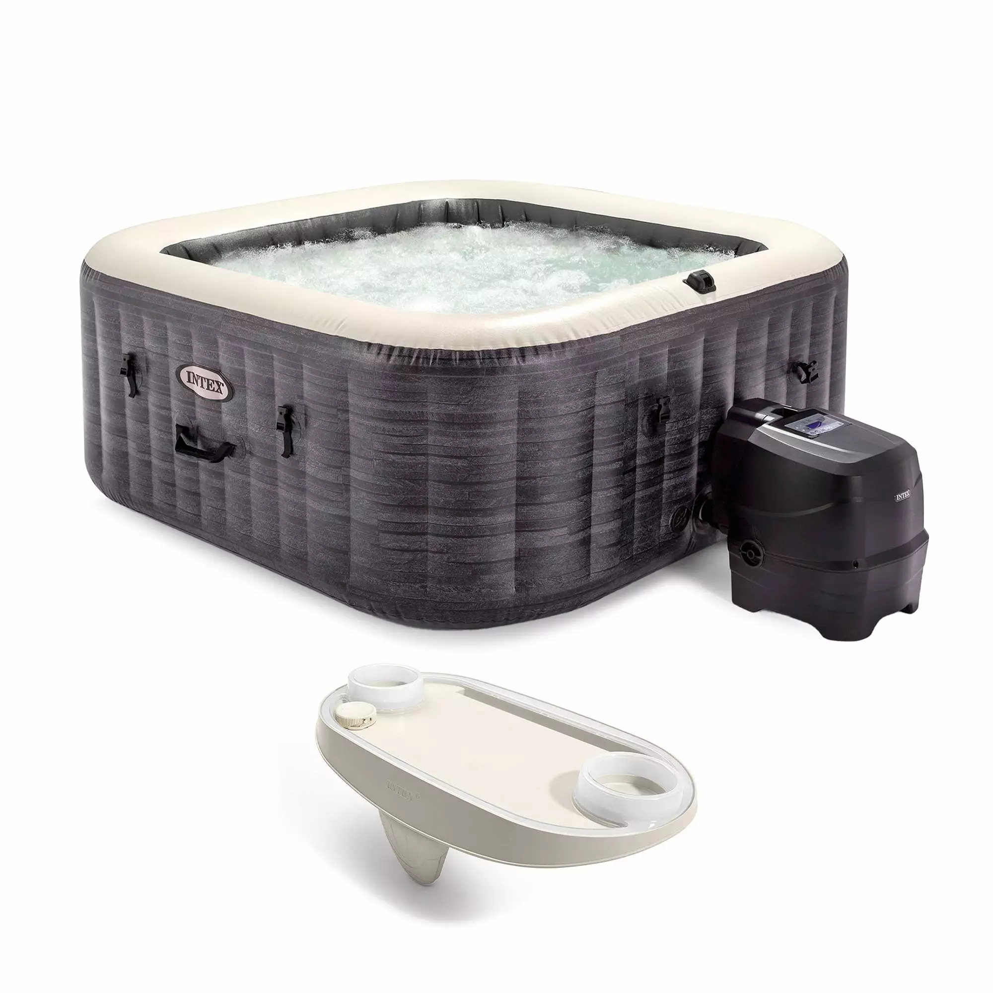 Intex PureSpa Plus Inflatable Square Hot Tub Tablet & Phone Tray White