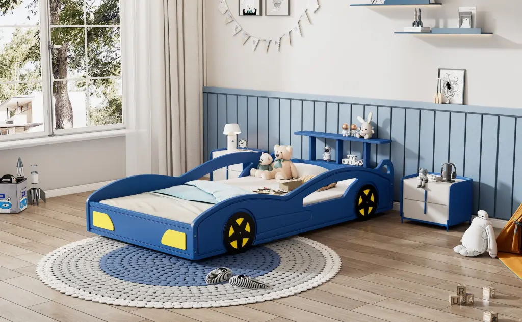 Wooden Race Car Bed Car Influenced Platform Twin Bed Wheels Teens bed best