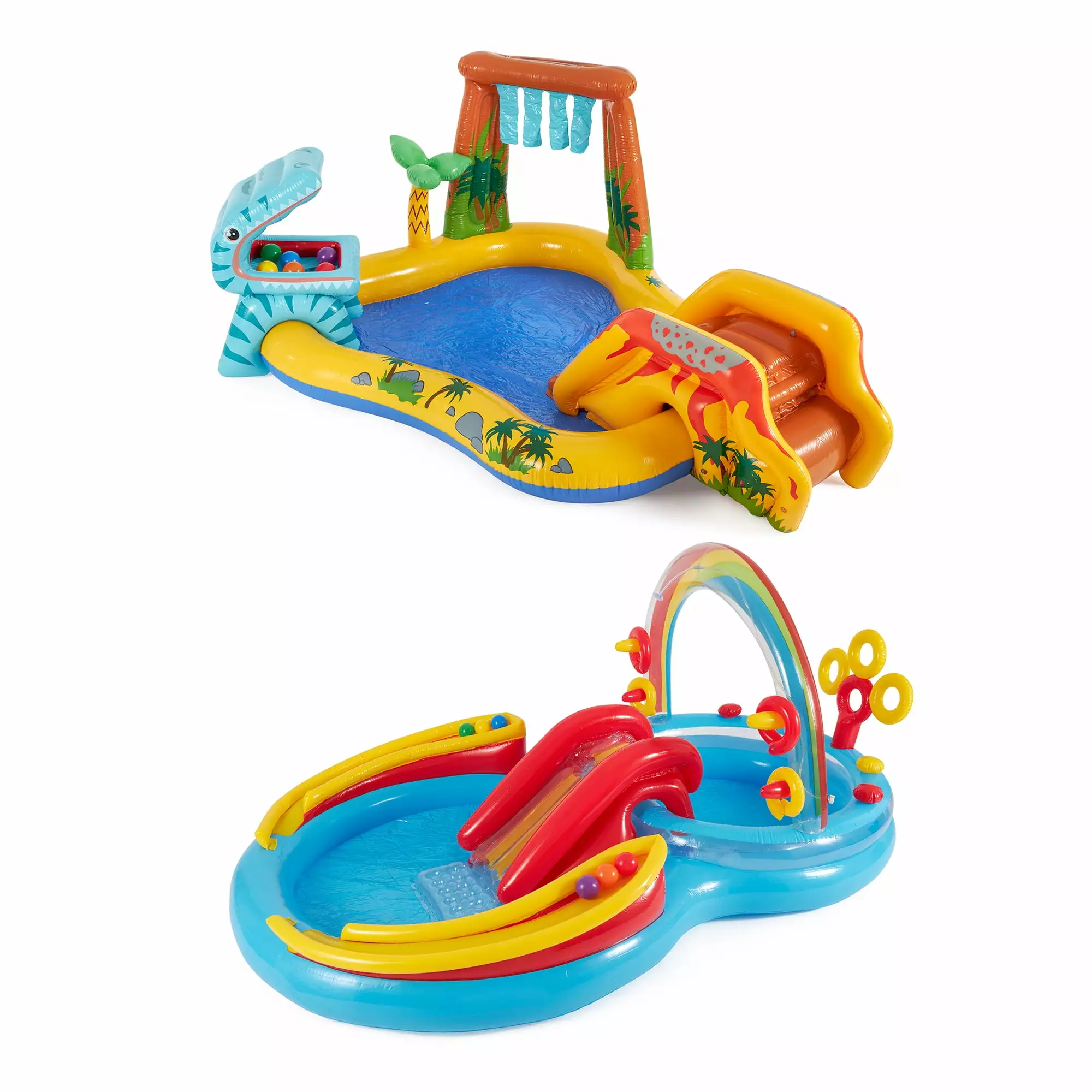 Intex 8ft x 6.25ft x 43in Dinosaur Play Pool and Inflatable Rainbow Play Pool Kids