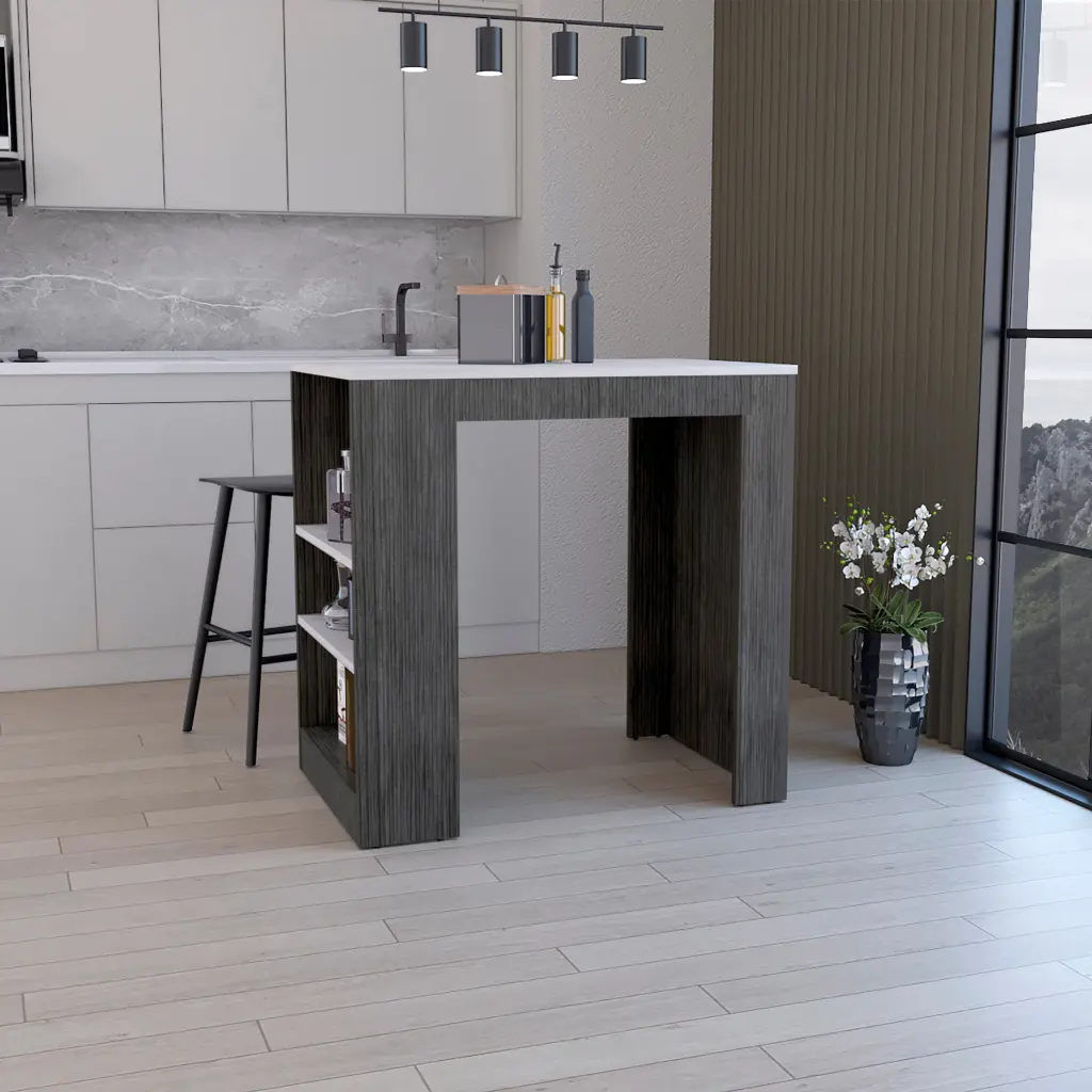 36 Inch Kitchen Island Bar Table 3 Side Shelves Smokey Oak Kitchen Cart rta mubles colombia