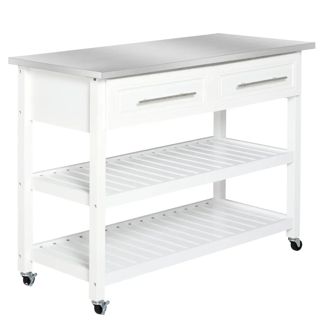 Homcom Kitchen Island Stainless Steel Top Open Shelves and Drawers Mobile Kitchen Cart aosom business