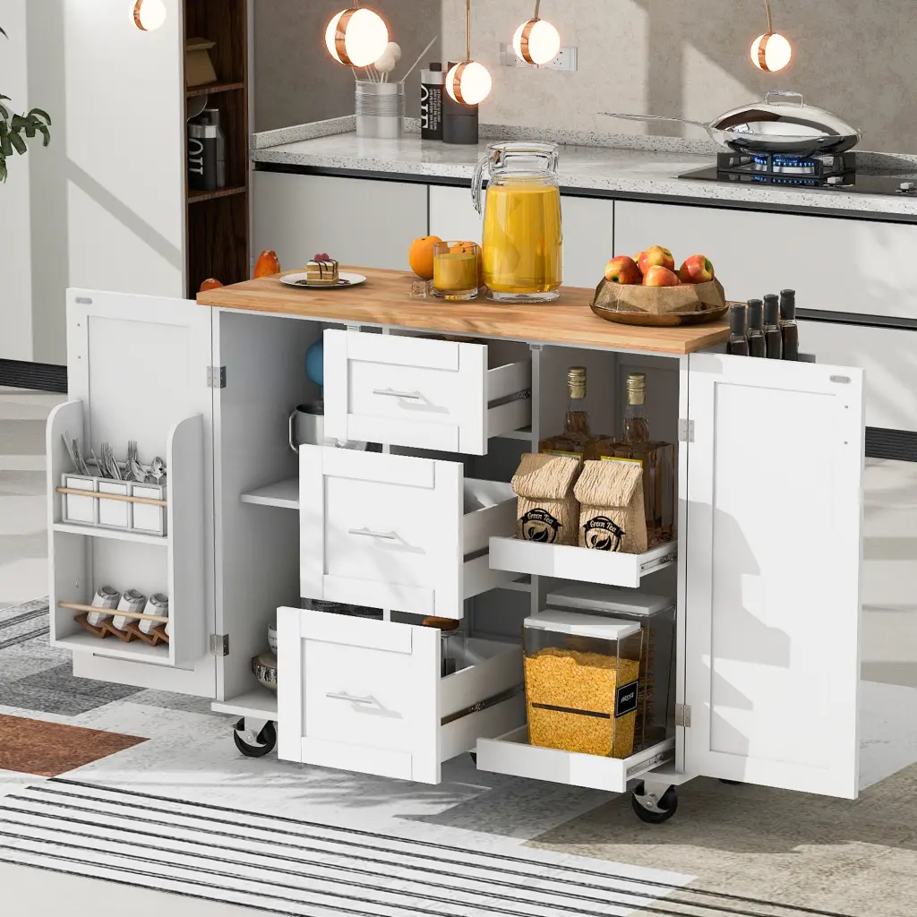 K&K Rolling Kitchen Island Storage Kitchen Cart Rubber Wood rnb