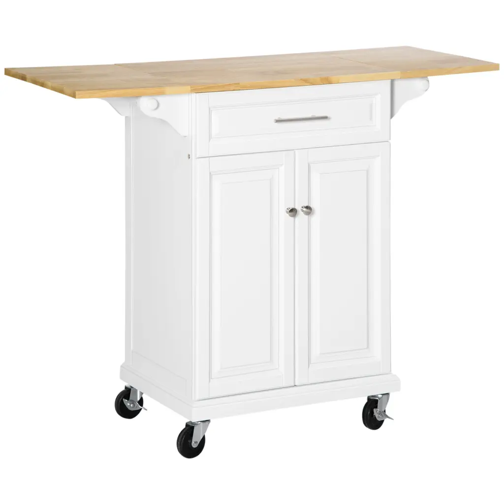 Homcom Kitchen Island Drop Leaf Trolley Basket on Wheels and Drawer Cabinet aosom business